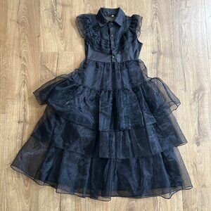Wednesday Addams Girls Black Dress Costume Cosplay Youth Size 7/8 Halloween Outf